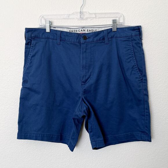[American Eagle Outfitters] Indigo Blue Chino Shorts Summer Casual Cotton Sz 38 - Picture 1 of 9